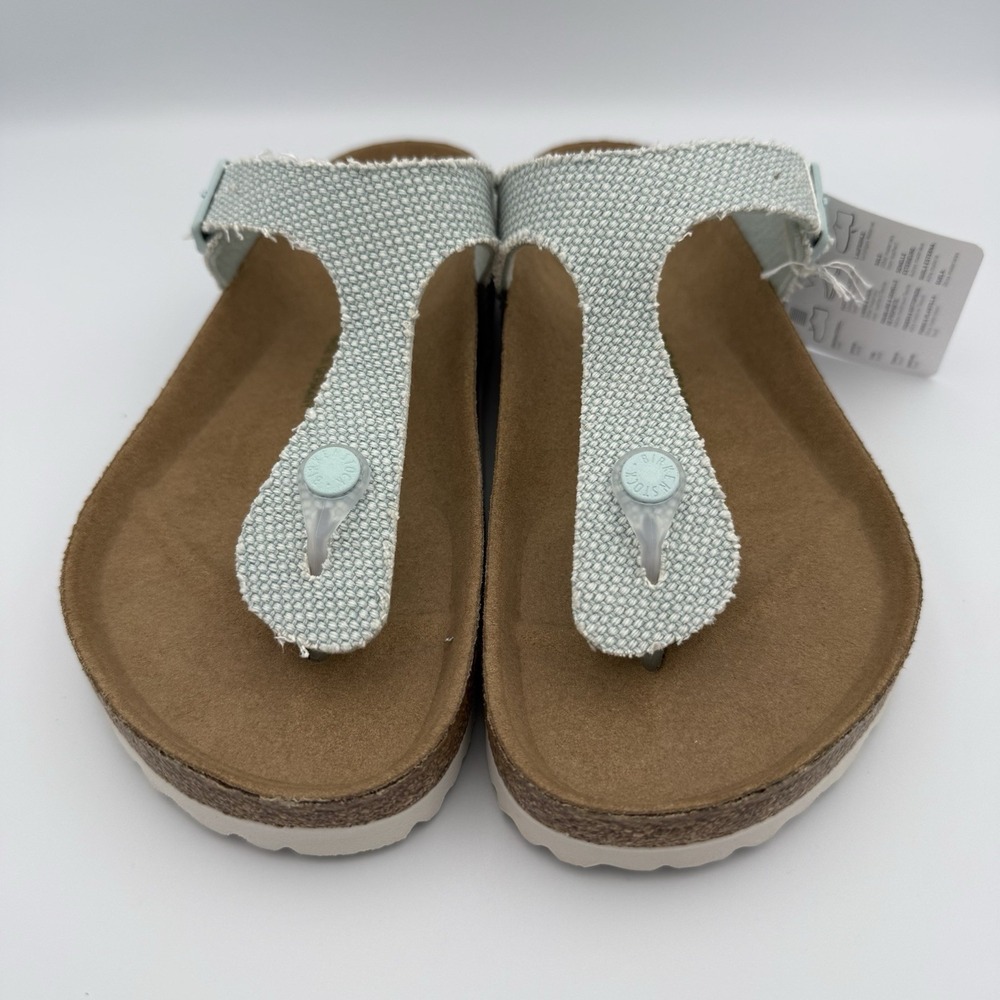 Birkenstock Gizeh Sandals Vegan Textured M6/W8 Slip On Light Blue T-Bar Thong - Picture 1 of 8